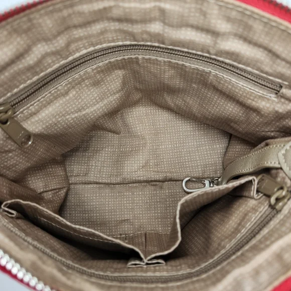 Brighton GoGo Red Nylon Black-Tan Snake Print Leather Convertable Crossbody Bag - Picture 13 of 16